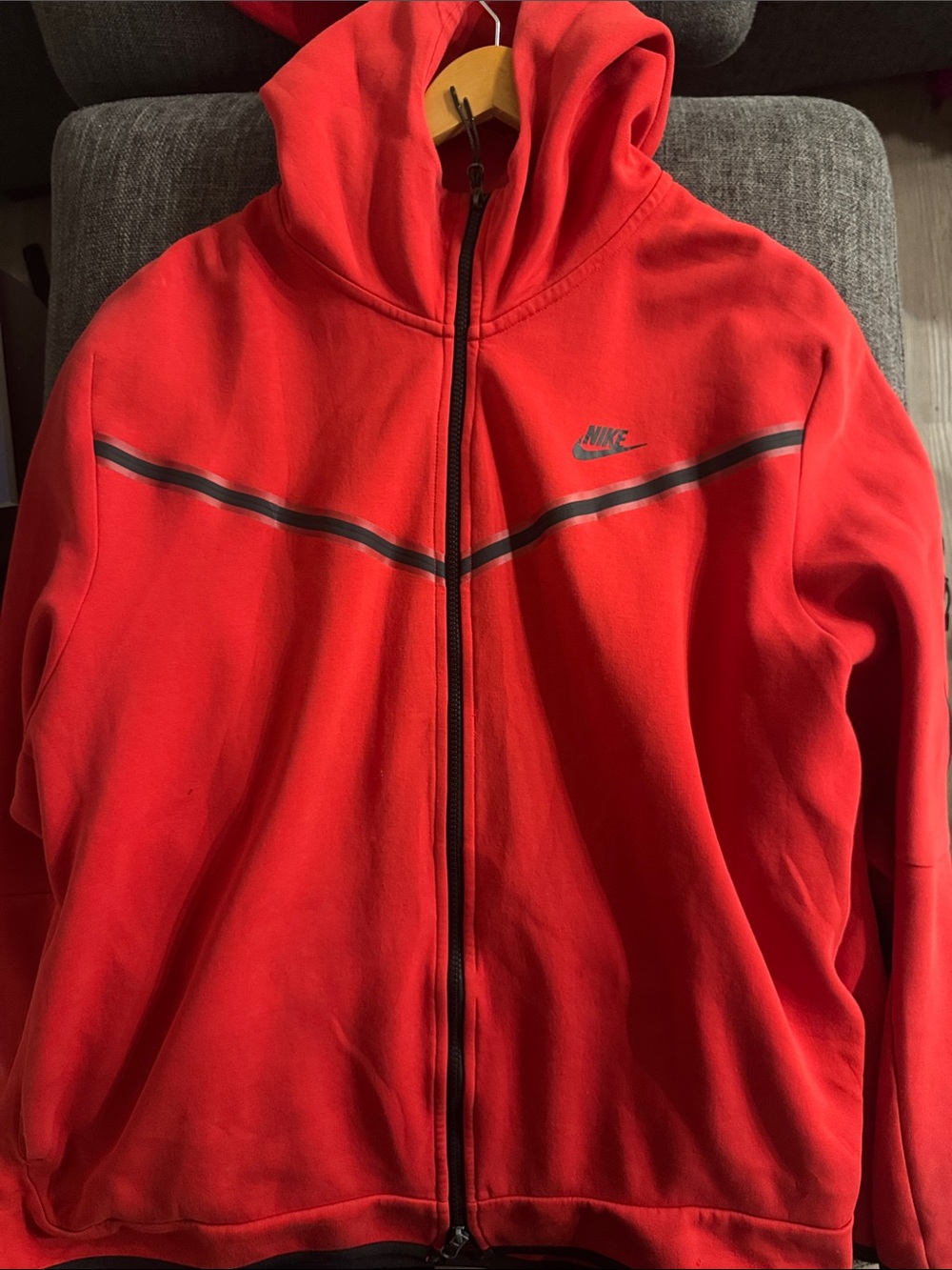 Nike Red Full-Zip Performance Hoodie with Chest Stripe